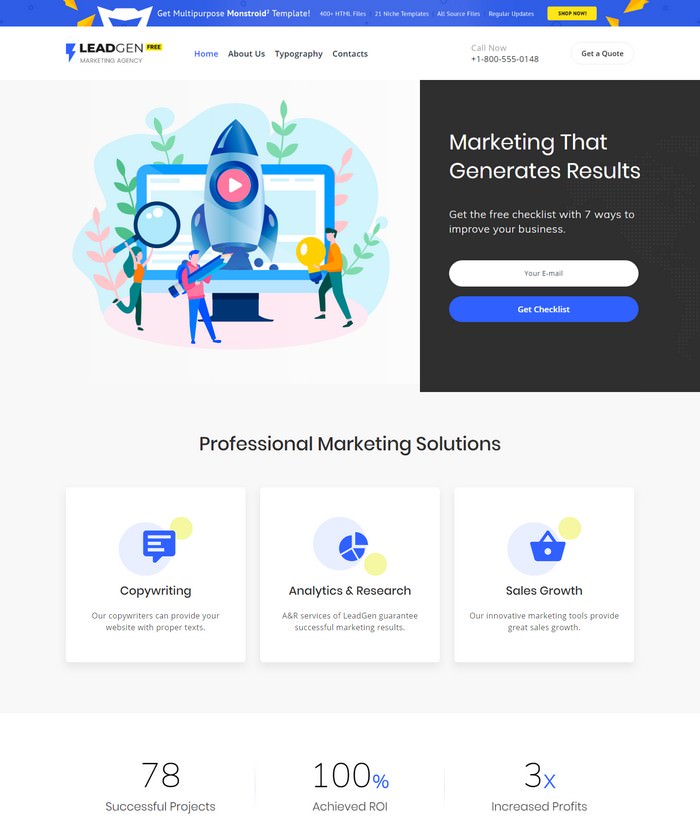 Free HTML5 Theme for Marketing Agency Website Template