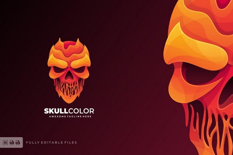 Skull Head Liquid Logo Template