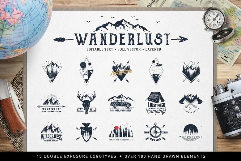 Wanderlust. 15 Double Exposure Logos