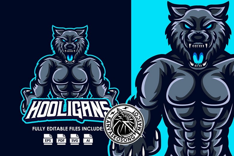 Wolf Hooligans Esport Logo Template