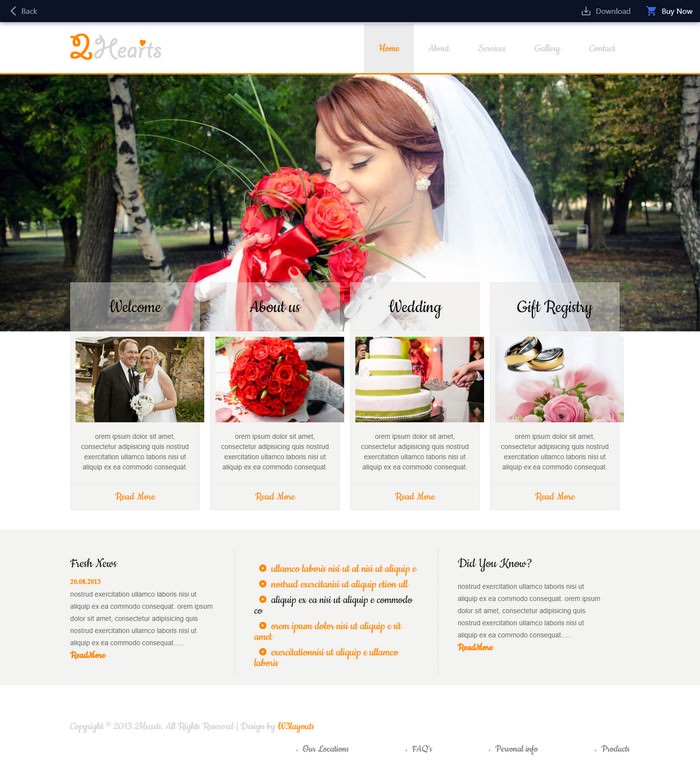 2Hearts a wedding planner Mobile Website Template