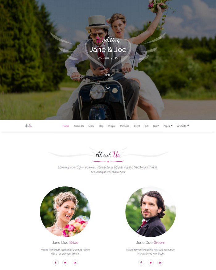 Arlin – Responsive HTML5 Wedding Template