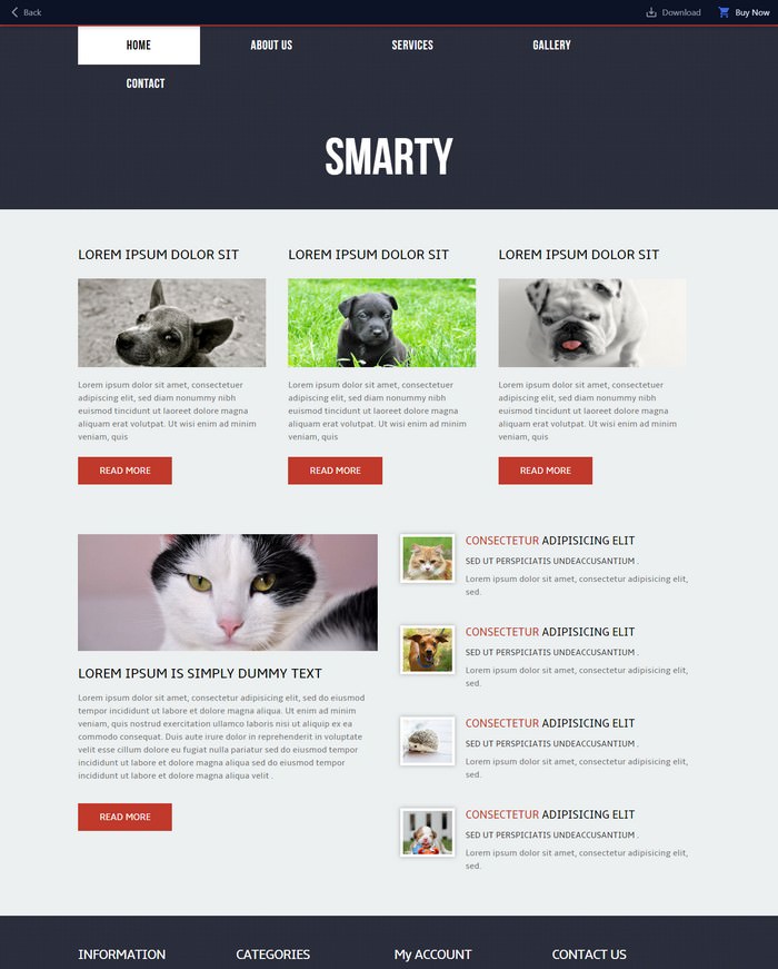 Smarty for animals and pets Mobile Website Template