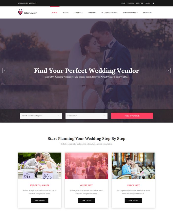 Weddlist - Wedding Vendor Directory HTML Template