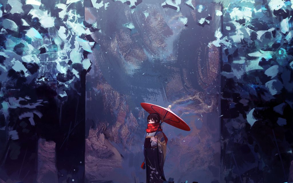 4000×2500-Beautiful Anime Girl Holding Red umbrella