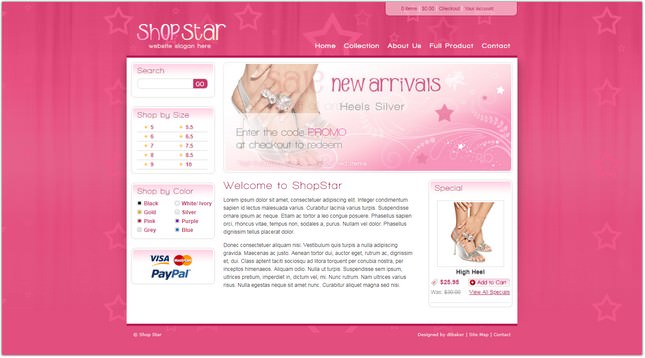 Shop Star - 2 Color Template inc PHP Shopping Cart