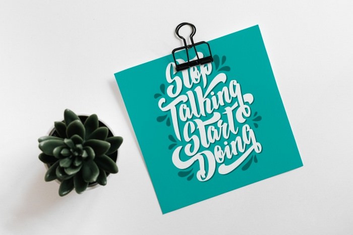 Paper Mockup with Clip Leaves Quote