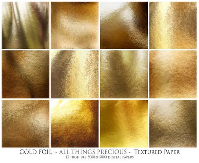 12 High Res Digital GOLD FOIL Textures