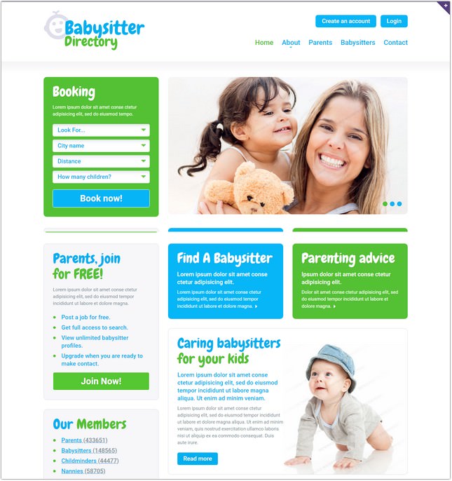 Babysitter Responsive Dictionary Website Template