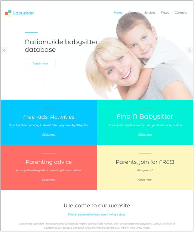 Babysitter Website Template - Responsive