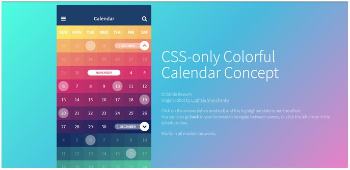 CSS-only Colorful Calendar Concept