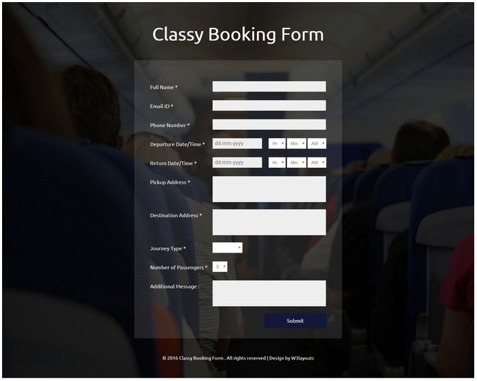 Classy Booking Form Responsive Widget Template