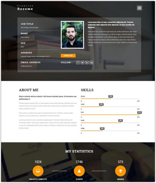 simple resume website template free bootstrap