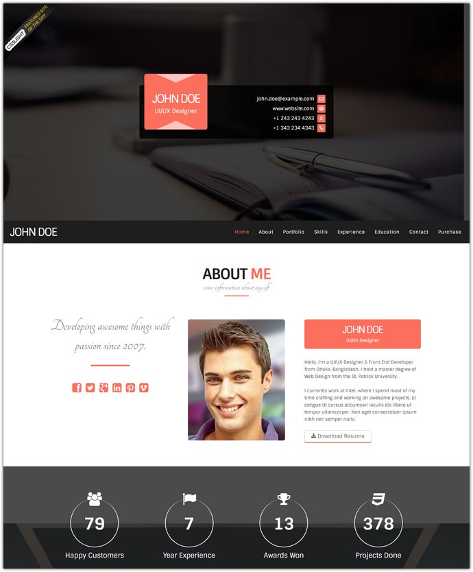 Bootstrap Onepage Parallax Resume Template