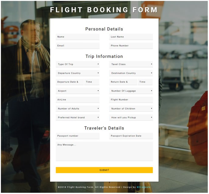 Flight Booking Form Flat Responsive Widget Template