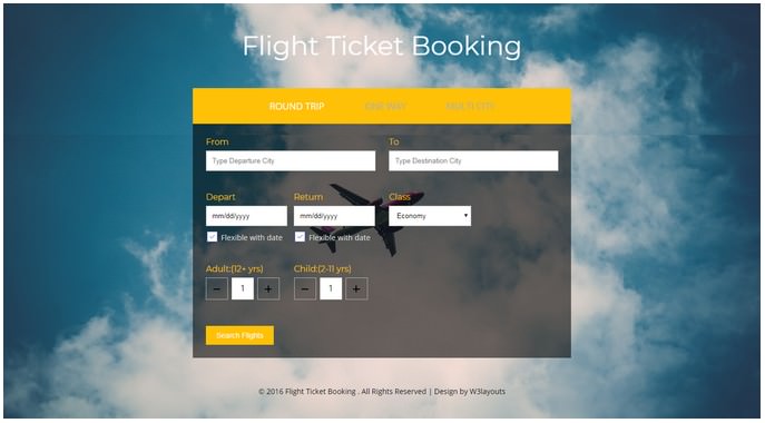 Flight Ticket Booking a Flat Responsive Widget Template