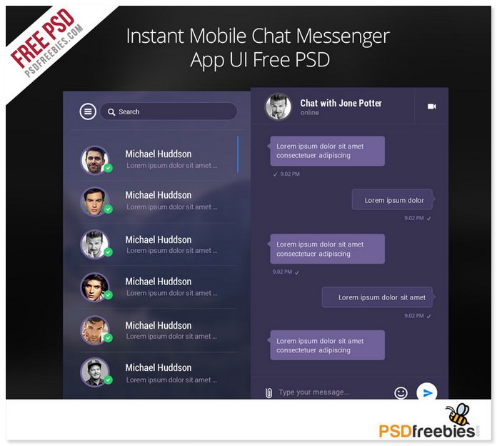 Instant Mobile Chat Messenger App UI Free PSD