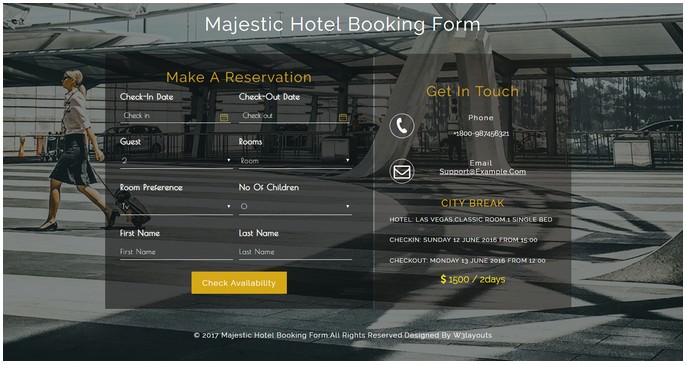 Majestic Hotel Booking Form a Flat Responsive Widget Template