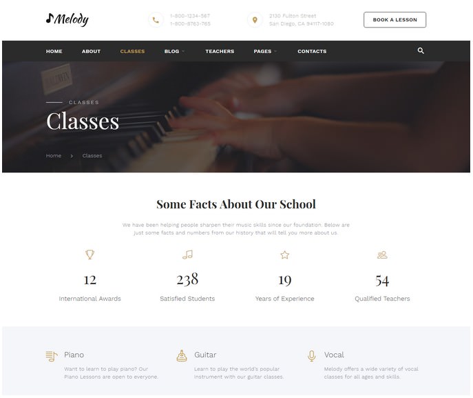 Melody - Piano School HTML5 Website Template