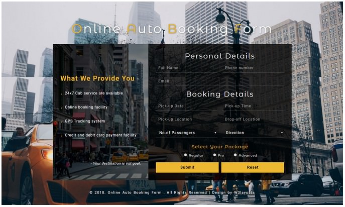 Online Auto Booking Form a Responsive Widget Template