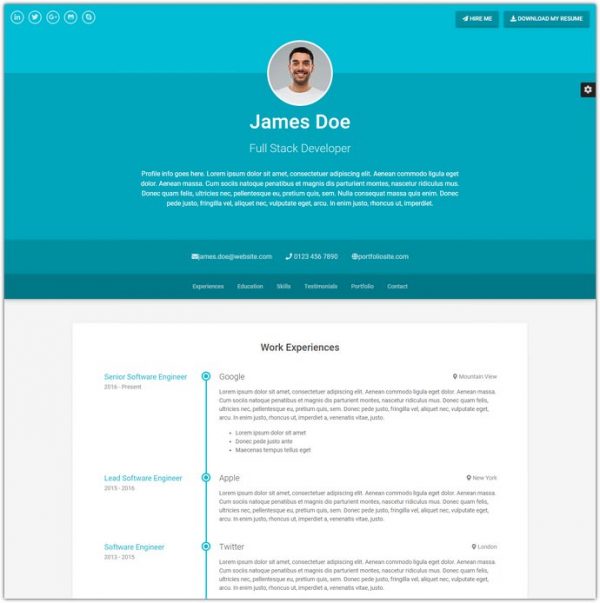 20+ Best Bootstrap Resume Templates For Online CVs 2018 - Templatefor