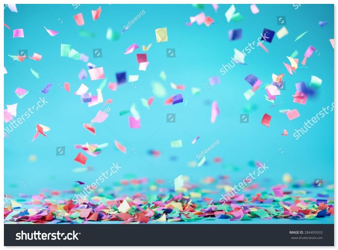 Colored Confetti Flying on Blue Birthday Background
