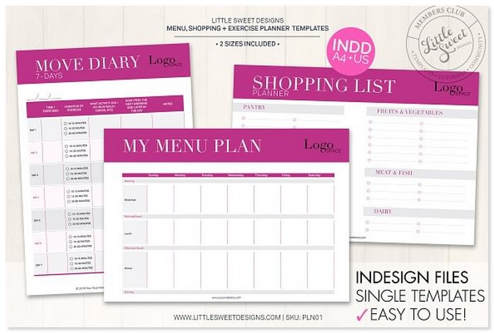 Menu, Shopping & Exercise Planner Template