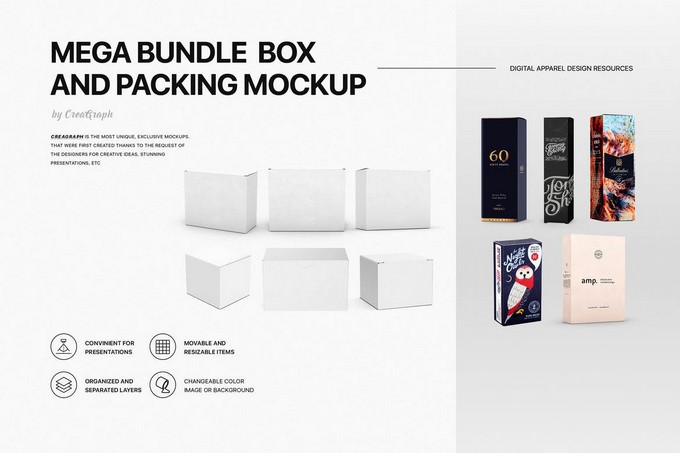 Mega Bundle Box and Packaging Mockups PSD