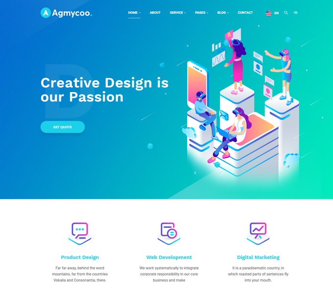 Agmycoo - Isometric Creative Digital Agency Portfolio WordPress Theme