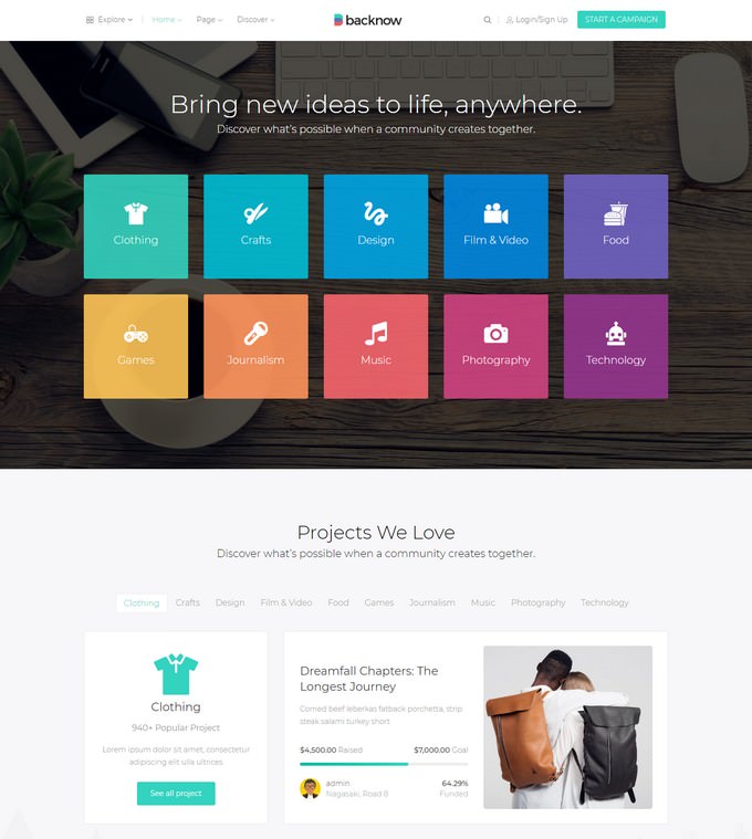 Backnow - Crowdfunding and Fundraising WordPress Theme