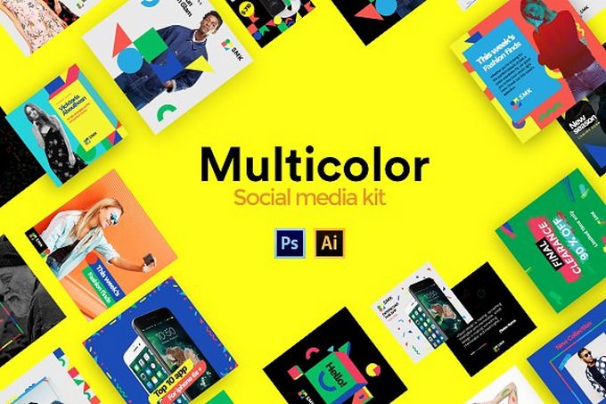 Multicolor Social Media kit