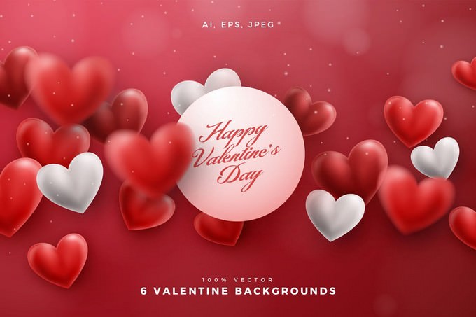 6 Valentine Hearts Vector Backgrounds