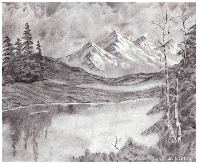 Mountain Landscape Drawing