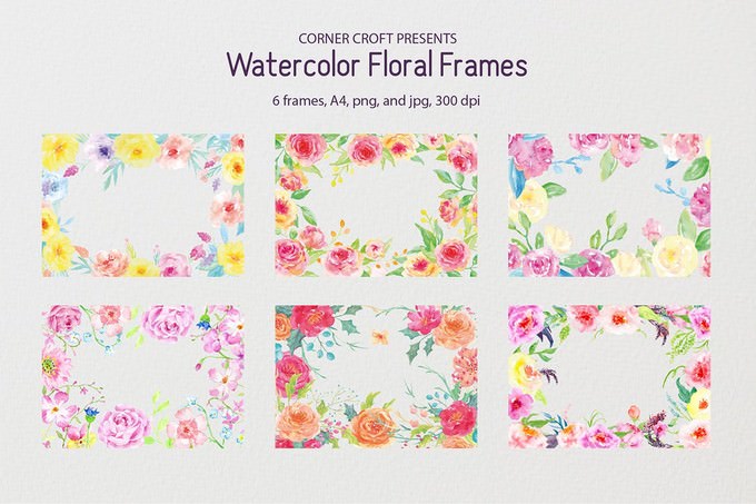 Watercolor Floral Frame Yellow And Pink