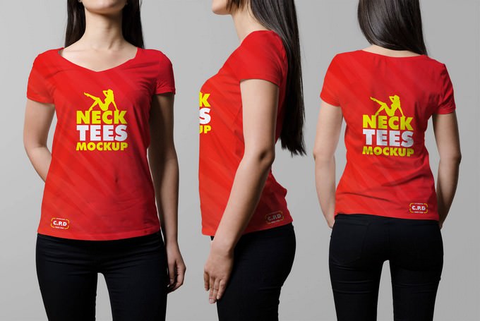 V-Neck Female T-Shirt Clothing Mockups
