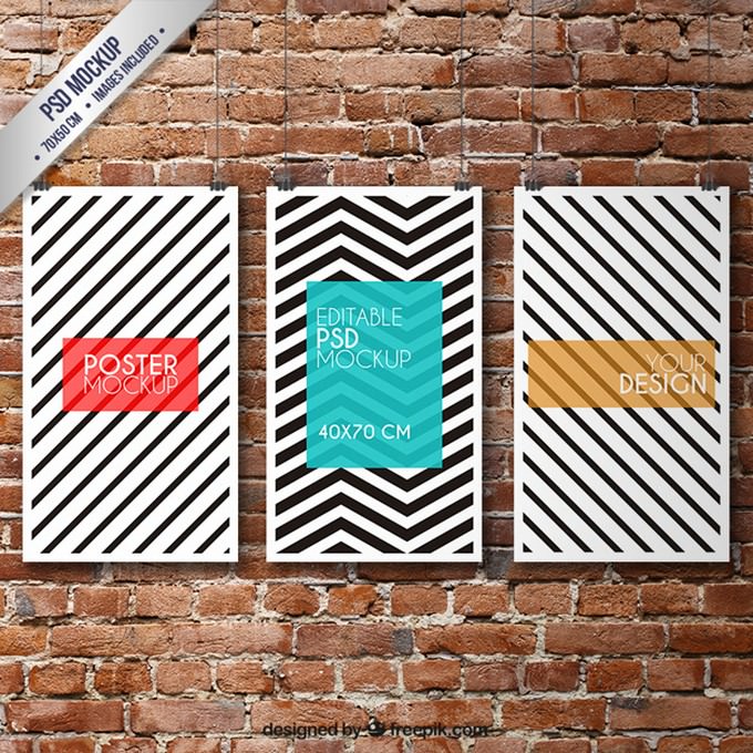Striped Posters Mockup PSD