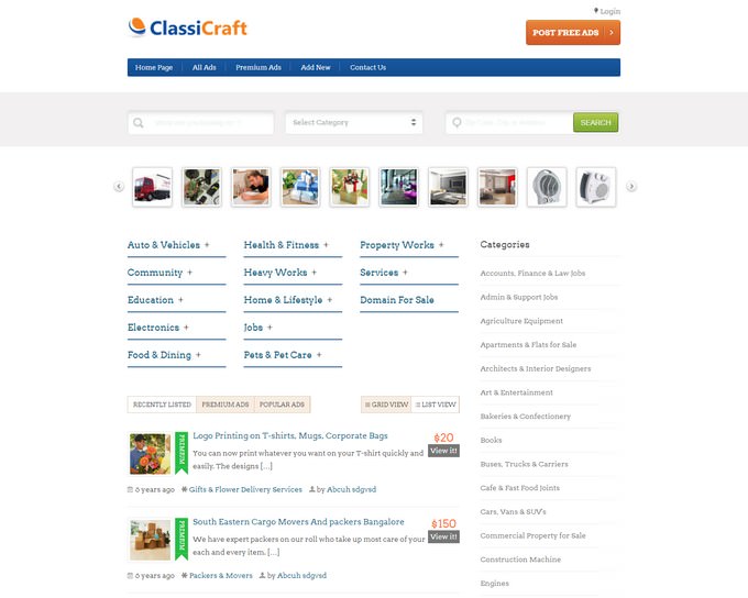 Classicraft WordPress Classified Ad Listing Theme