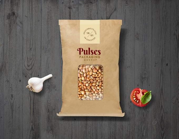 Pulses Kraft Paper Pouch Packaging Mockup