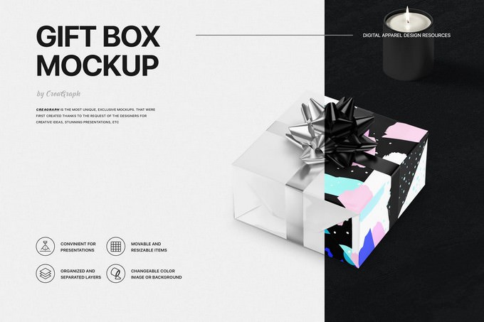 Gift Box Mockup PSD