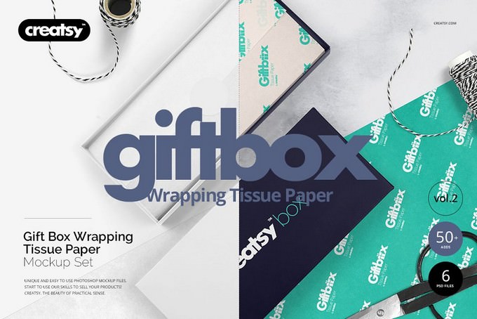 GiftBox Wrapping Tissue Paper Mockup PSD