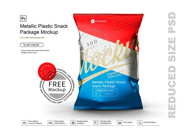 Metallic Plastic Snack Package​​​​​​​ Mockup
