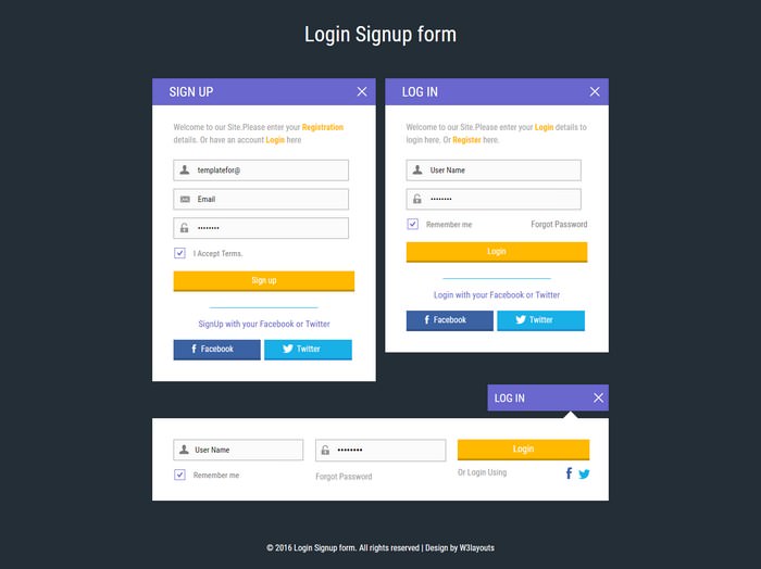 Login Signup form Widget Flat Responsive Widget