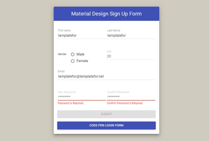 Material Design Sign Up Form