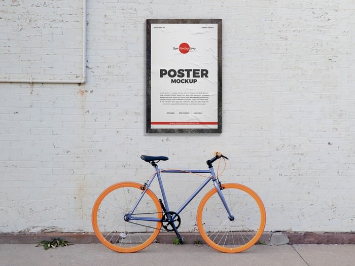 Street Wall Poster And Bicycle Mockup