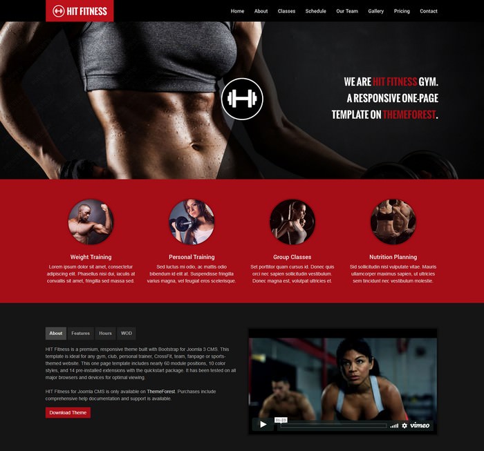 Hit Fitness & Gym One Page Joomla Theme