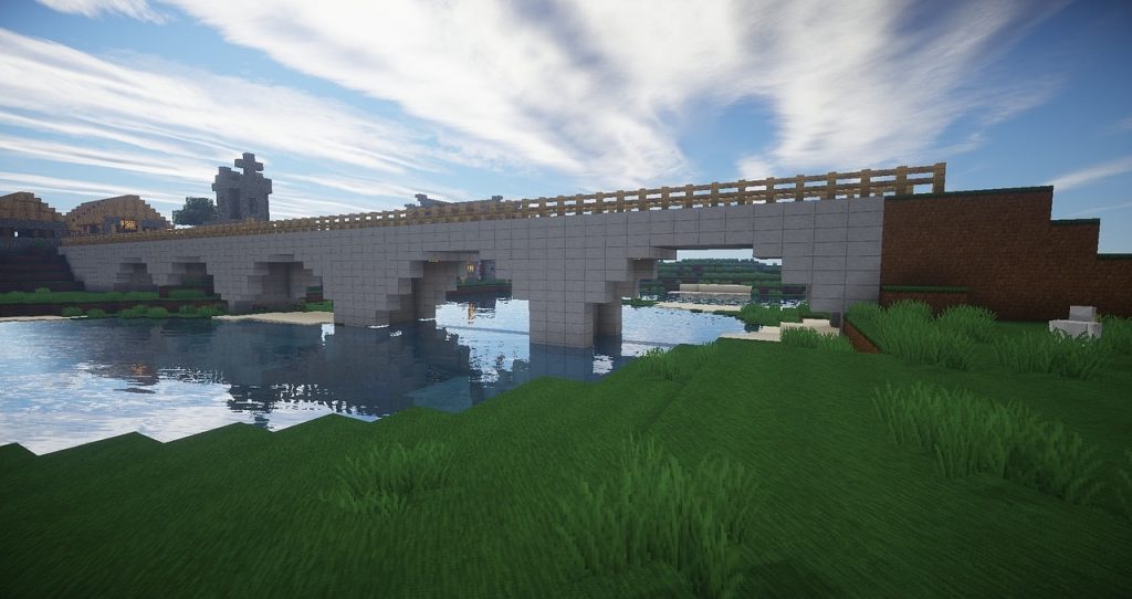 Minecraft Bridge, River And Stone Background