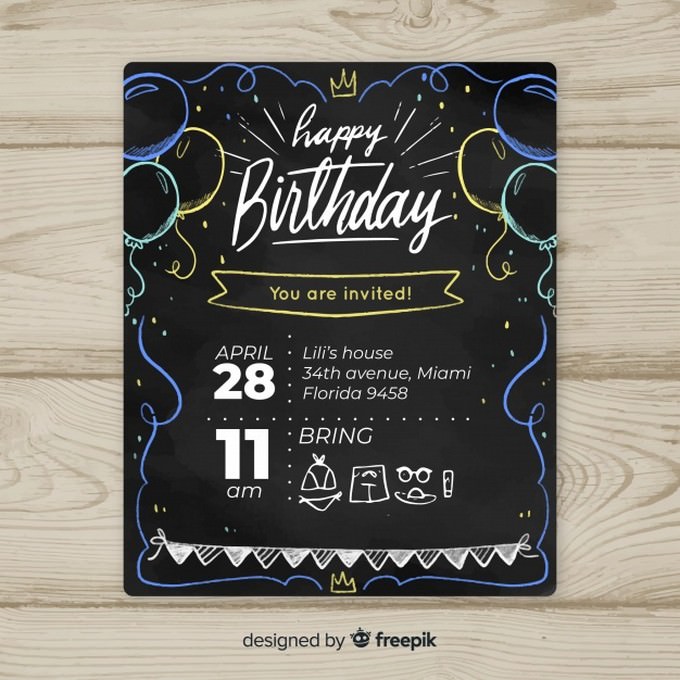 Blackboard Balloons First Birthday Card Template