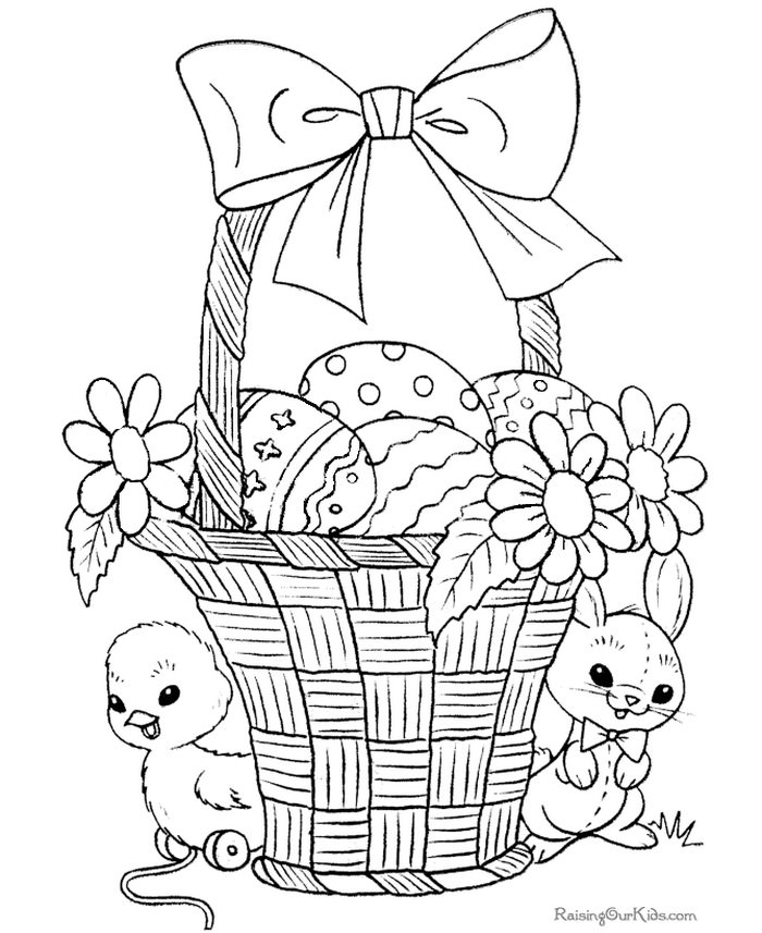 Bunney and Bird With Egg Basket-Easter Drawing Photo
