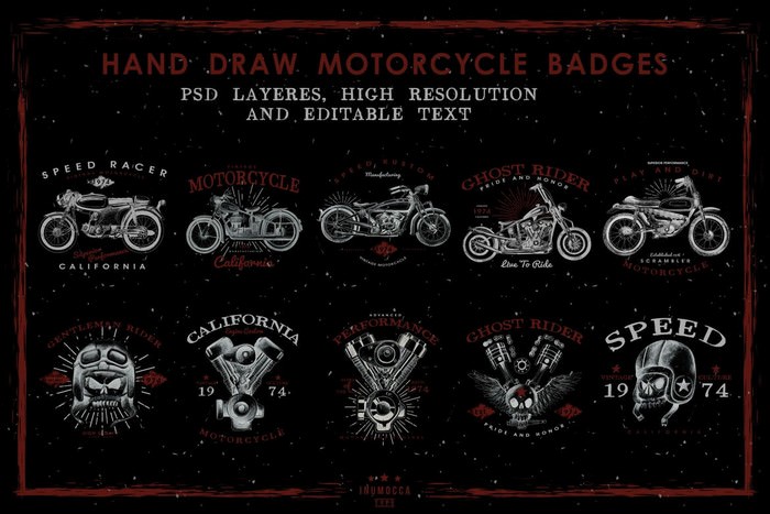HandDraw Vintage Motorcycle Badges