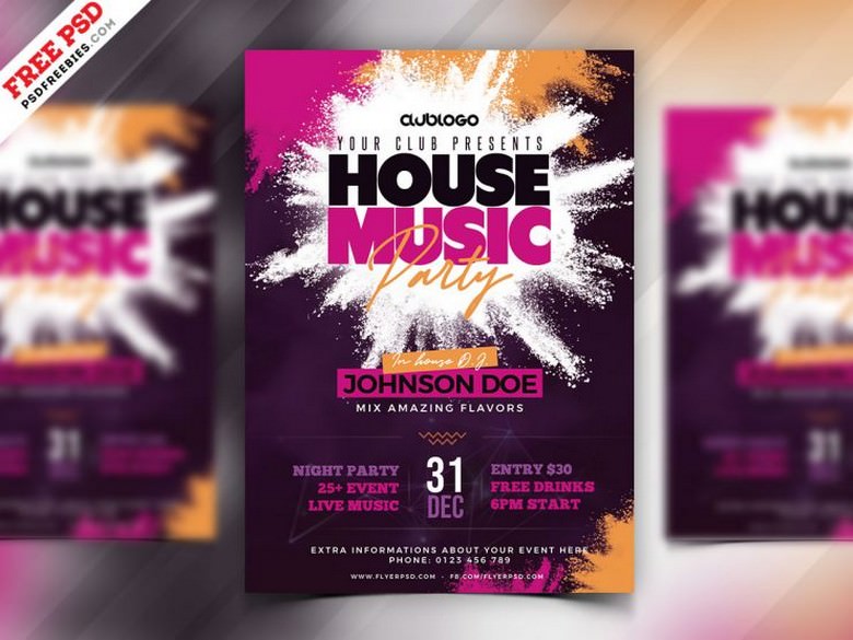 House Music Party Flyer PSD